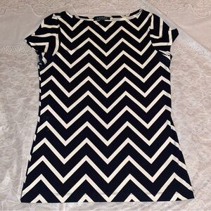 Lauren Ralph Lauren Women's Size Smal Monochrome Black and White Chevron Top